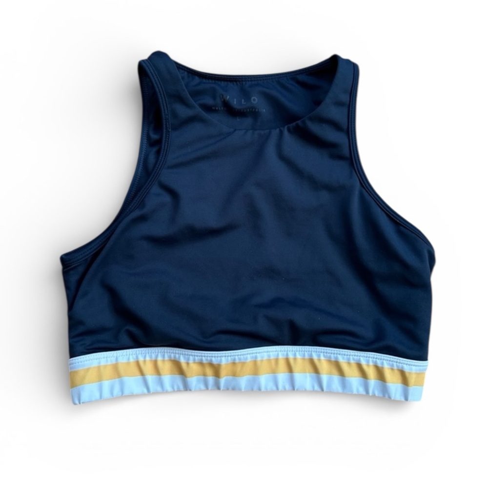 Navy and yellow stripe  Sports Bra